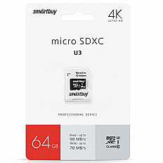 Карта памяти Smartbuy Micro SDXC "U3" 90-70MB/s, 64 Гб