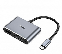 Переходник HOCO HB29 разъем Type-C, HDTV+VGA, серый