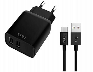 Сетевое зарядное устройство TFN RAPID + 12ВТ, 2.4A, 2 USB, кабель TYPE-C (TFN-WCRPD12W2U03) черный
