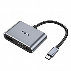 Переходник HOCO HB30 разъем Type-C, HDTV, VGA, USB 3.0, USB-C, серый