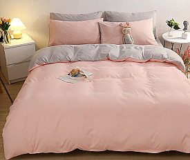Комплект постельного белья Pure полиэстер, 2-х спальный, розовый-серый
