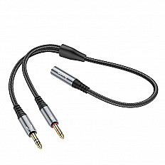 Аудиоадаптер HOCO UPA21 выход под Jack 3.5 mm, вход - микрофон и наушники, 25 см., серый
