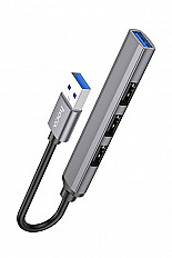 Переходник HOCO HB26 USB, USB 3.0/2.0 HUB на 4 порта, серый