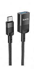 Переходник HOCO U107 вход Type-C, выход USB, 1.2 метра, черный