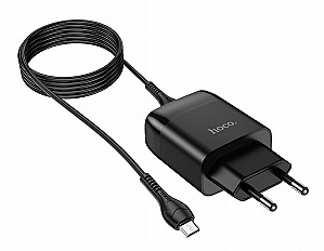 Сетевое зарядное устройство HOCO C72Q USB 3A/18W Micro USB + ДК черный