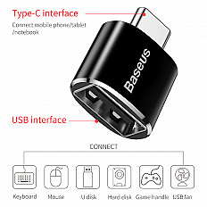 Переходник адаптер Baseus OTG USB-A to Type-C 2.4A (CATOTG-01) черный