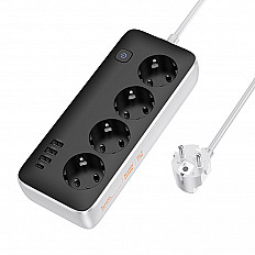 Сетевой фильтр HOCO AC21 3*USB-A, 1*USB-C, 4*розетки, 1.5 метра, черный