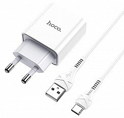 Сетевое зарядное устройство HOCO C81A USB 2.1A TYPE-C + кабель, белый