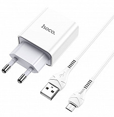 Сетевое зарядное устройство HOCO C81A USB 2.1A Micro USB + кабель, белый