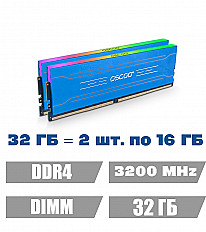 Оперативная память OSCOO AURORA RGB, DDR4 3200MHz 2x16GB, DIMM 1.35V (OSC-D4 R200) синий