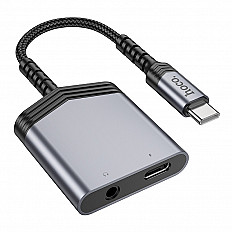 Переходник HOCO LS39 PD27W, вход USB-C, выход  Jack 3.5 мм, USB-C, серый