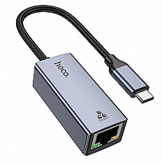 Переходник HOCO UA37 USB-C to RJ45, 120mm, серый