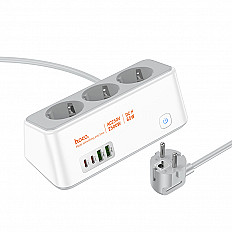 Сетевой фильтр HOCO AC23 2*USB-A, 2*USB-C, 3*розетки, 2 метра, белый