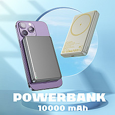 Повербанк (POWERBANK) HOCO Q26A Magnetic 10000 mAh 15W, быстрая беспроводная зарядка, золотой