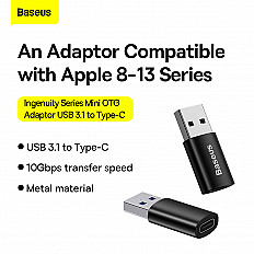 Переходник адаптер Baseus Mini OTG, Type-C to USB-A 3.1 (ZJJQ000001) черный