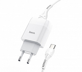 Сетевое зарядное устройство HOCO C73A USB 2.4A TYPE-C + кабель, белый