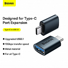 Переходник адаптер Baseus Mini OTG, Type-C to USB-A 3.1 (ZJJQ000003) черный