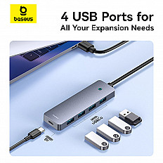 Переходник адаптер Baseus UltraJoy Series 4-Port HUB, USB3.0*4, 15 см. (B0005280B811-10)