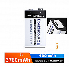 Аккумуляторная батарейка крона Doublepow 9V, 3780mWh, 420mAh