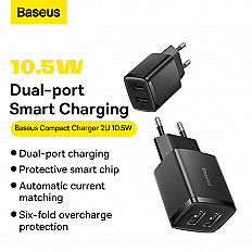 Сетевое зарядное устройство Baseus Compact 10.5W 2xUSB-A (CCXJ010201) черный