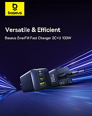 Сетевое зарядное устройство Baseus EnerFill 100W 2*USB-C, USB-A, быстрая зарядка (P10182102123-00)