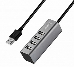 Переходник HOCO HB1 USB HUB на 4 порта, серый